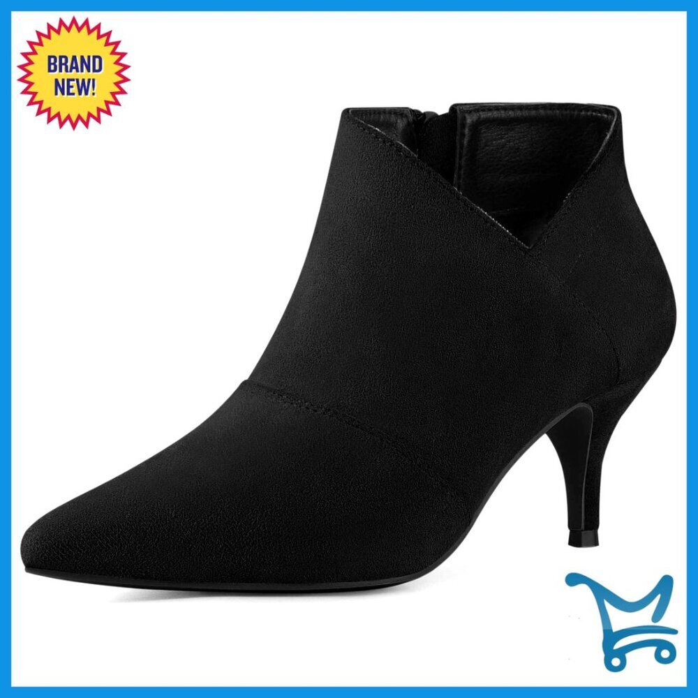 Pointed Toe Ankle Booties with Cutout Design and Kitten Heels